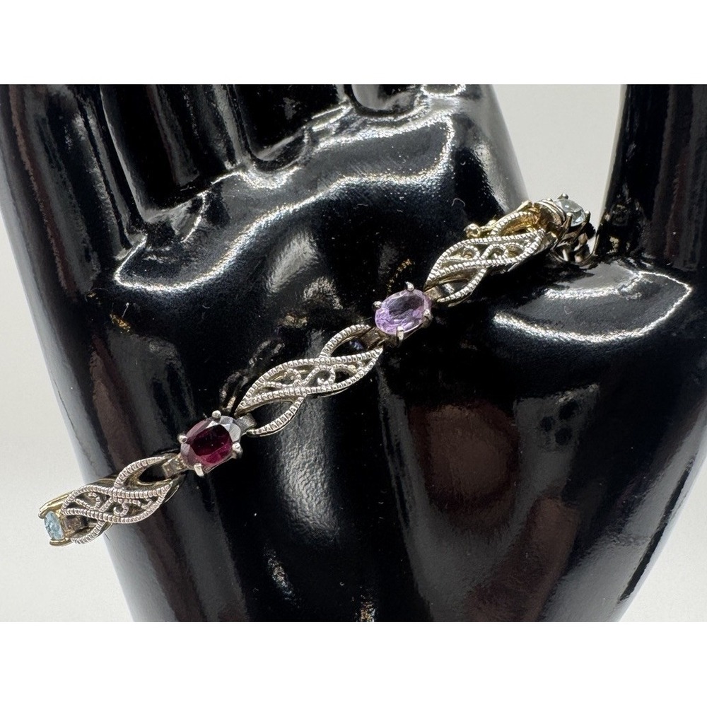 Vintage Sterling Silver Multi Gemstone Bracelet‎ 925 FAS Infinity Link 7.5in